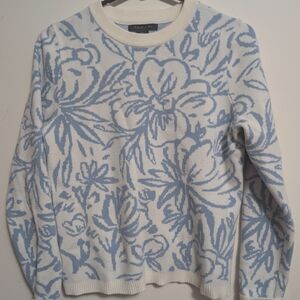 Tahari White and Blue Floral Sweater